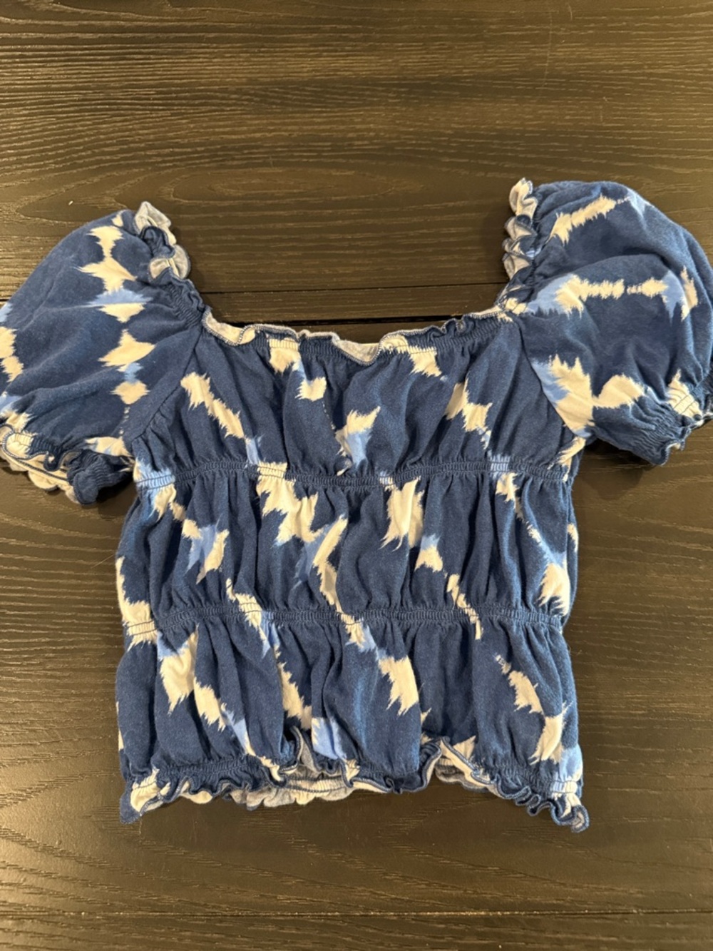 GAP Blue & White Puff-Sleeve Smocked Top